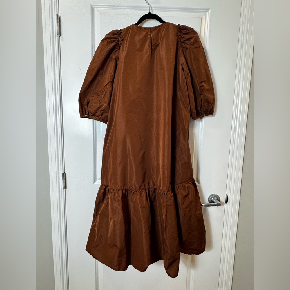 Zara Brown Midi Dress with Puff Sleeves - Picture 9 of 9